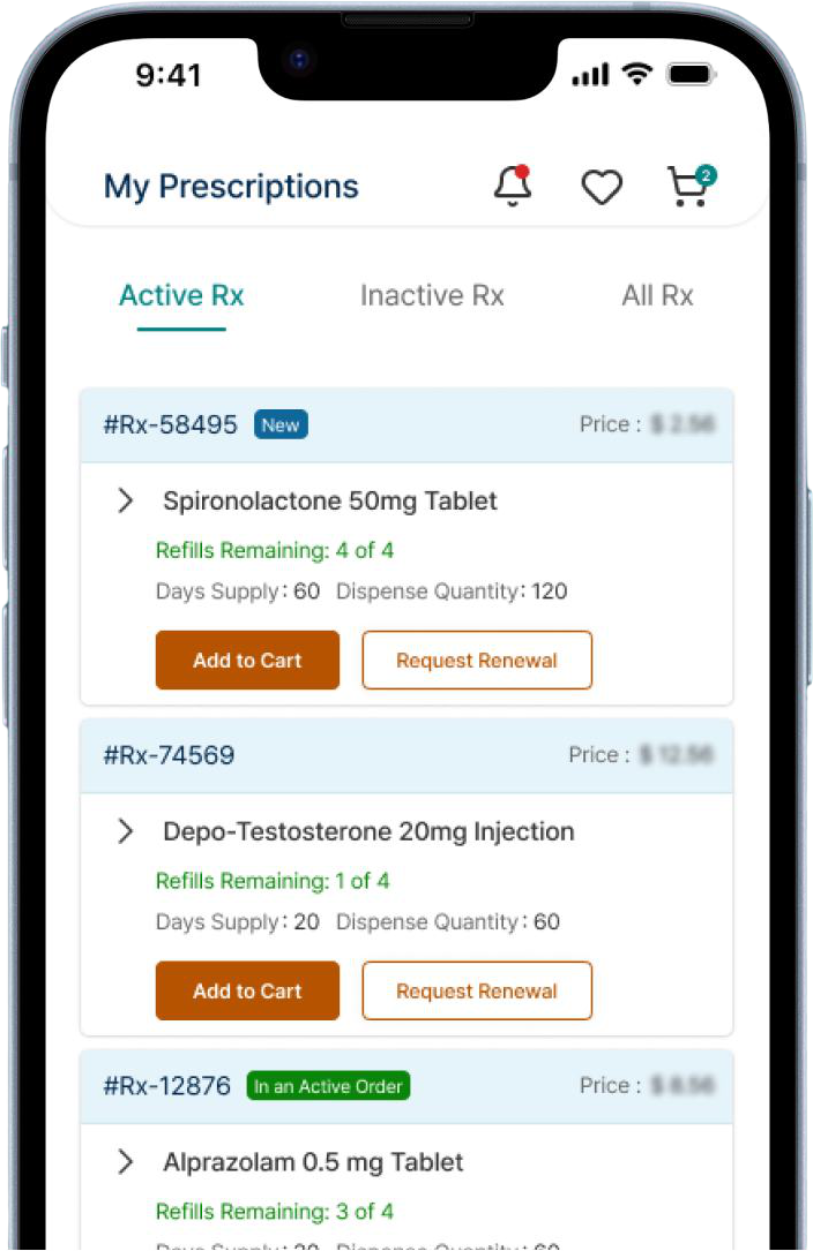 Active prescriptions screen